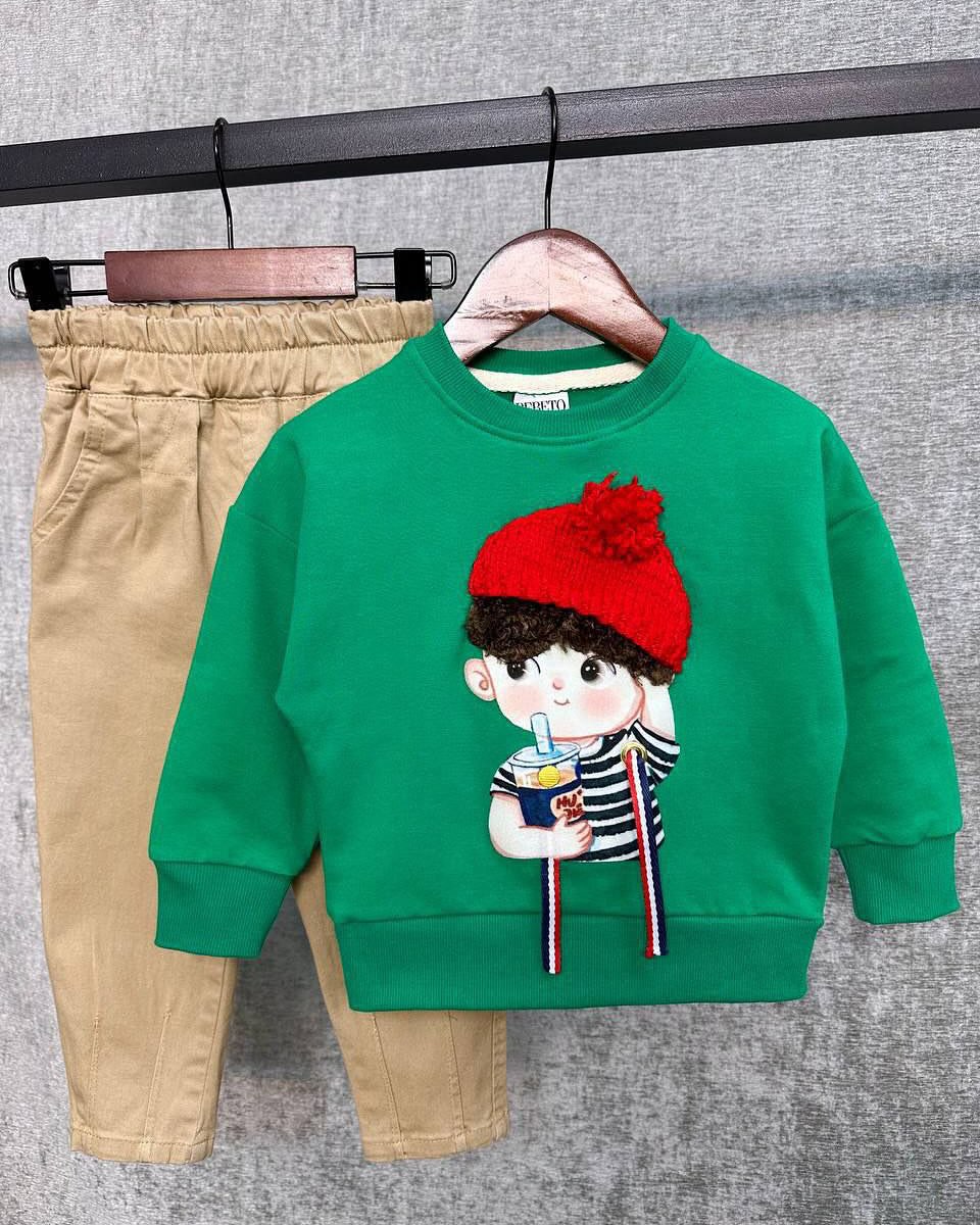 ست فرفری بلوز دورس و شلوار کتان کش