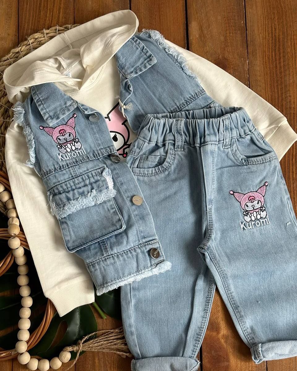 ست سه تیکه ژیله شلوار محبوب کورومی جین گرم بالا